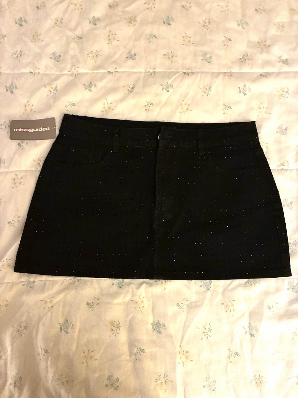 Missguided Black Mini Skirt with Tiny Sparkle Studs